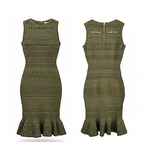 Milly Elegant Olive Green Sleeveless Crochet Dress P